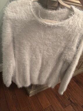 Cozy Fuzzy Crewneck Sweater - white